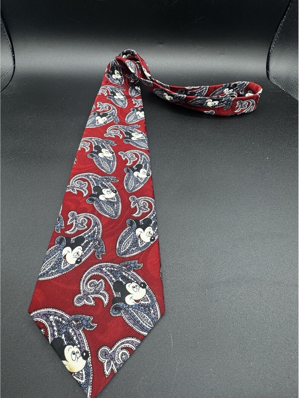 Vintage Disney Mickey Mouse Paisley Necktie Red Blue USA Made Novelty Tie